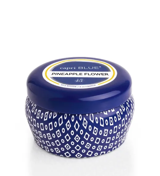 Pineapple Flower Blue Mini Tin Candle